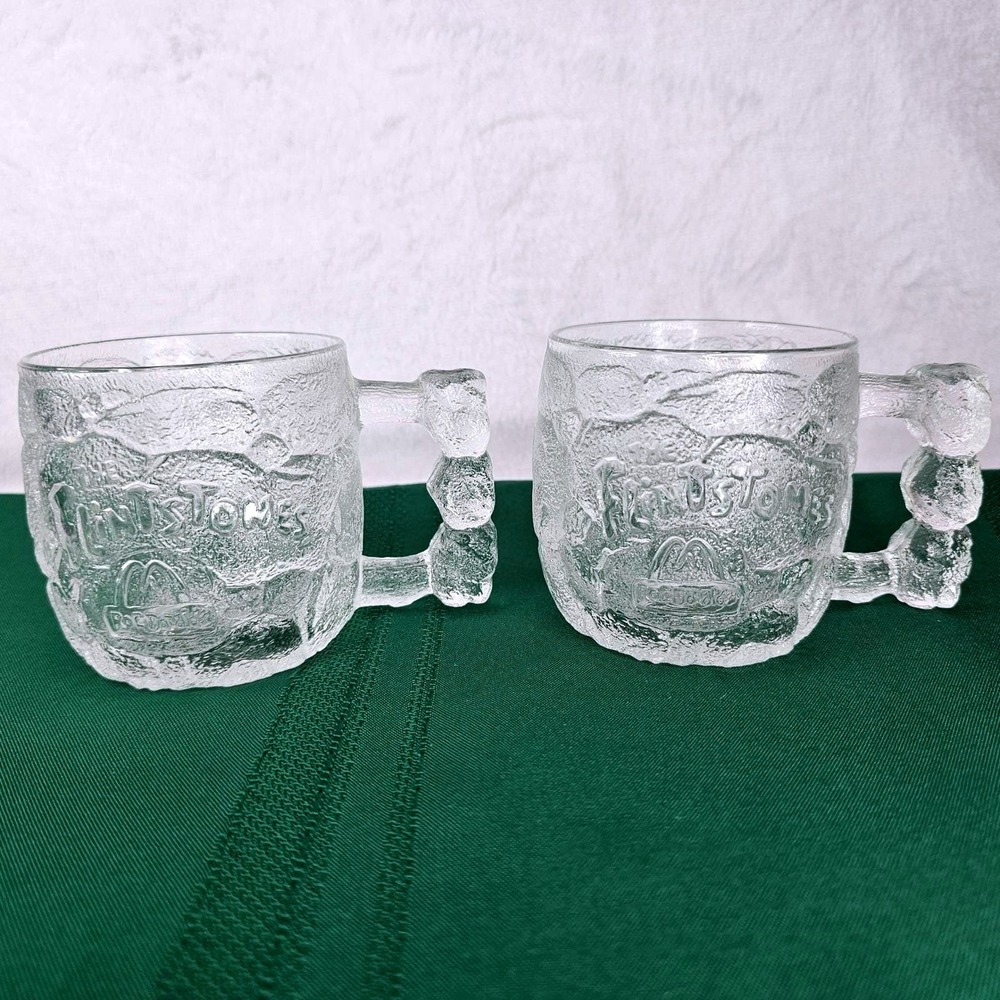 The Flintstones "Rocky Road"‎ Glass Mug McDonald's Collector MCM Retro set of 2